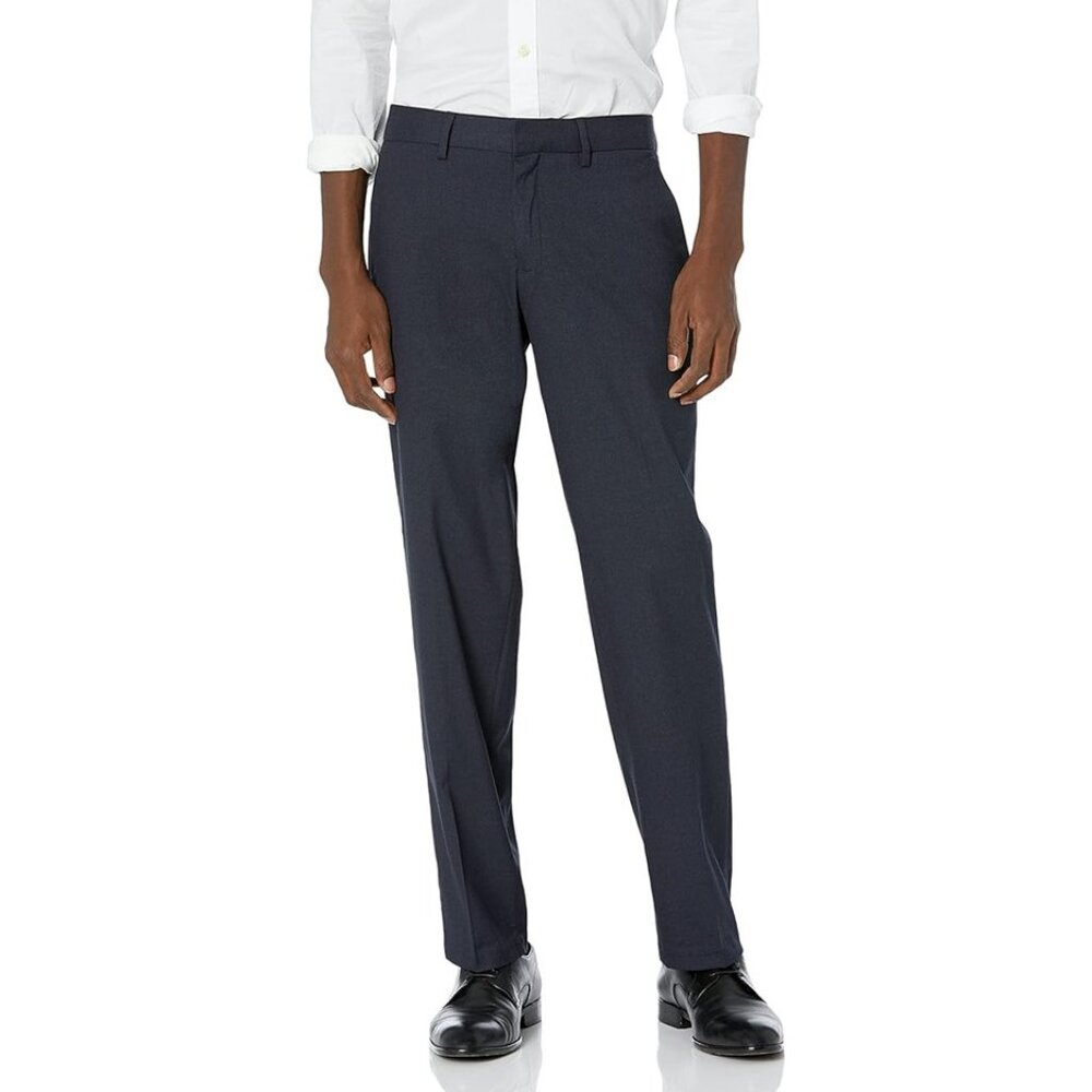 Haggar Men's Premium Stretch Plain-Front Flex-Waistband Straight-Fit Dress Pant